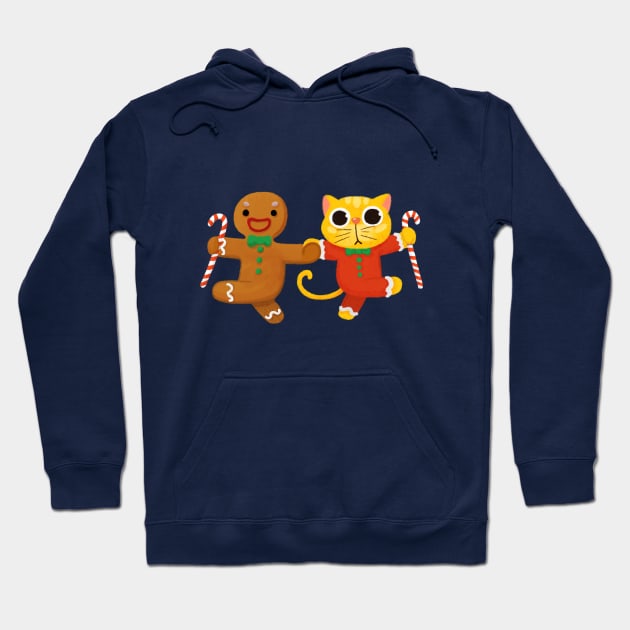 Christmas Cat Dance with Gingerbread Man Hoodie by BBvineart